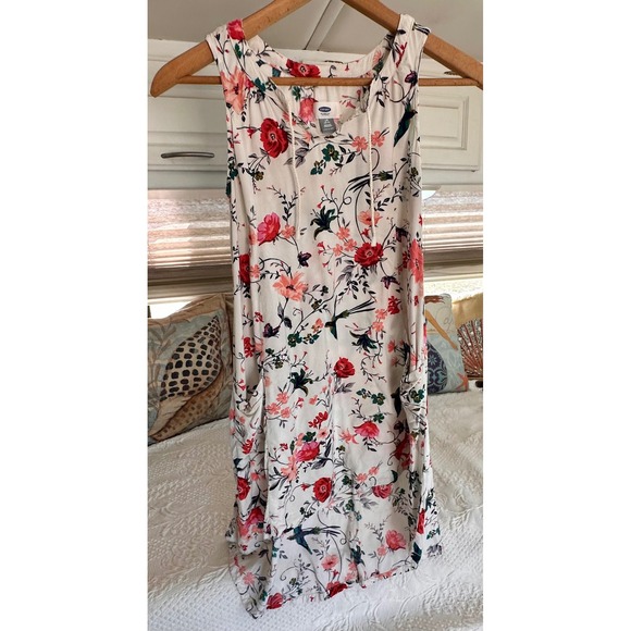 Old Navy Other - Old Navy Girls White Dress Large 10-12 Floral Bird Print High Low Summer Casual